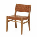 Chaise de salle à manger 52 x 55 x 82 cm en hévéa massif sangles PU tressées cognac structure bois naturel