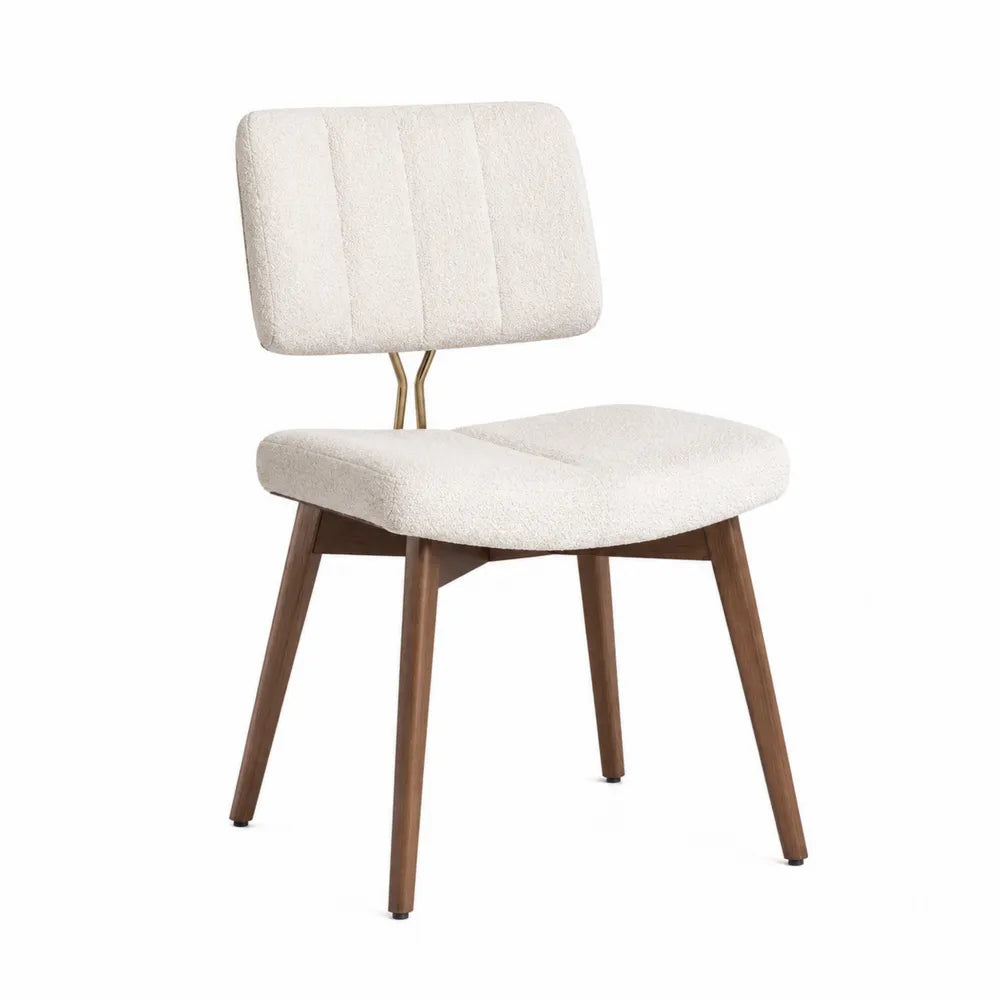 Chaise de salle à manger 82 cm x 50 cm x 56 cm bois d’hévéa massif tissu polyester bouclé écru dossier rectangulaire