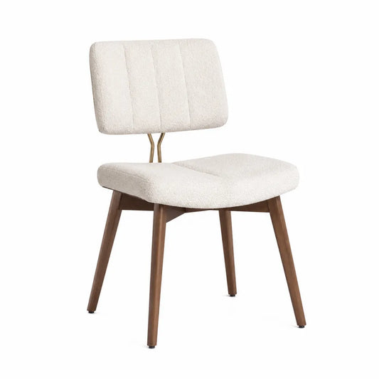 Chaise de salle à manger 82 cm x 50 cm x 56 cm bois d’hévéa massif tissu polyester bouclé écru dossier rectangulaire