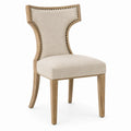 Chaise de salle à manger 52 cm x 58 cm x 96 cm bois massif tissu polyester beige dossier haut courbé clous décoratifs laiton antique