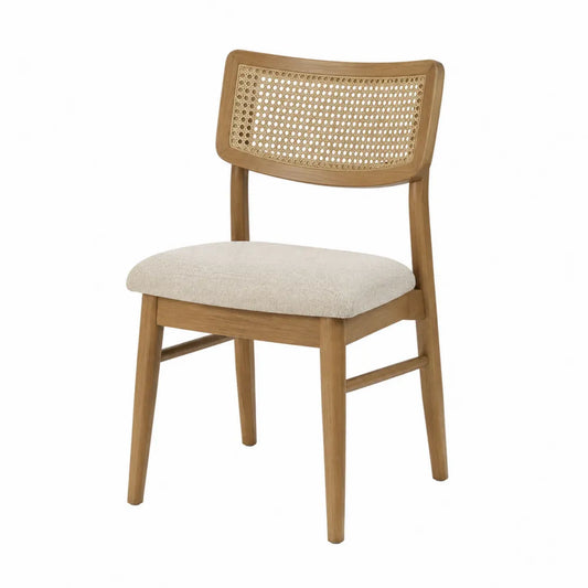 Chaise de salle à manger 48 cm x 55 cm x 82 cm bois d’hévéa cannage rotin naturel tissu polyester beige dossier cannage