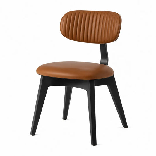Chaise de salle à manger 83 x 49 x 55 cm revêtement PU brun cognac structure acier noir et hévéa massif sans accoudoirs