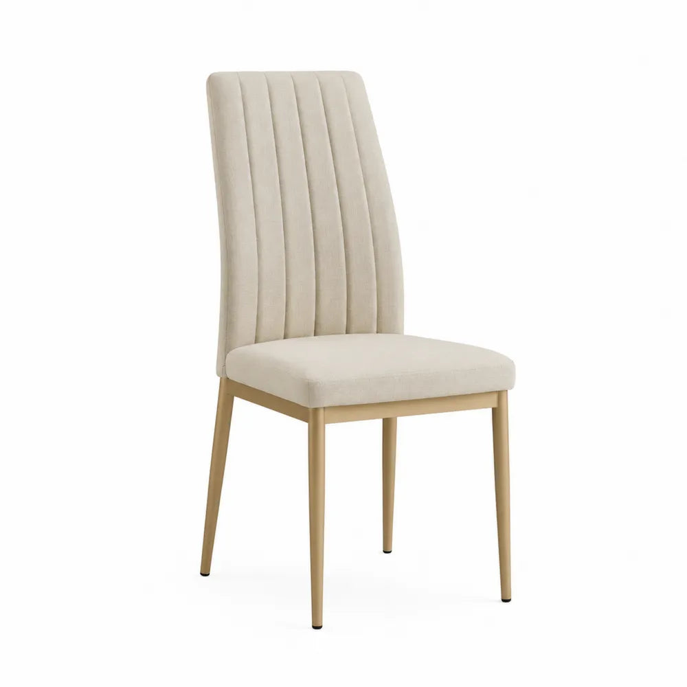 Chaise de salle à manger 45 x 55 x 100 cm en bois d’hévéa naturel et tissu polyester beige dossier capitonné