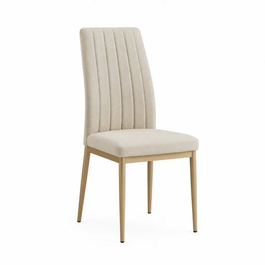 Chaise de salle à manger 45 x 55 x 100 cm en bois d’hévéa naturel et tissu polyester beige dossier capitonné