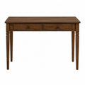 Bureau console avec 2 tiroirs 110 x 45 x 75 cm en bois finition marron avec pieds en bois massif