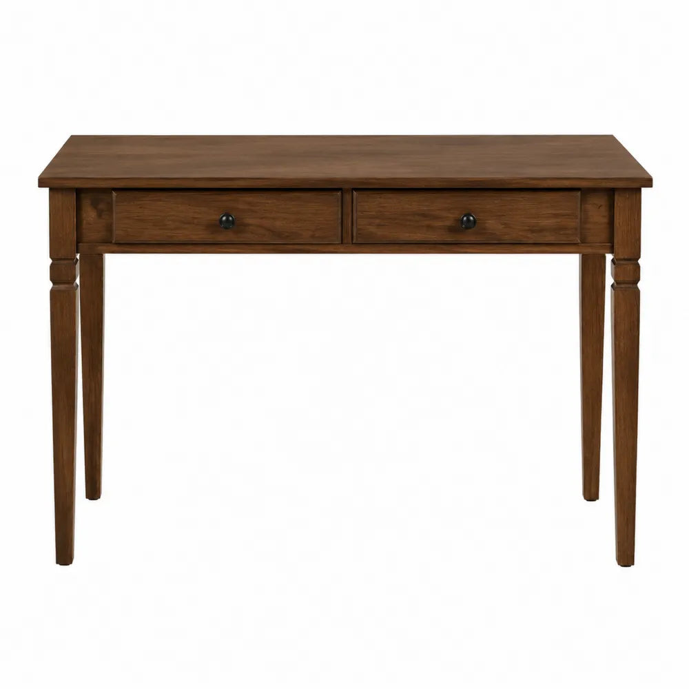 Bureau console avec 2 tiroirs 110 x 45 x 75 cm en bois finition marron avec pieds en bois massif