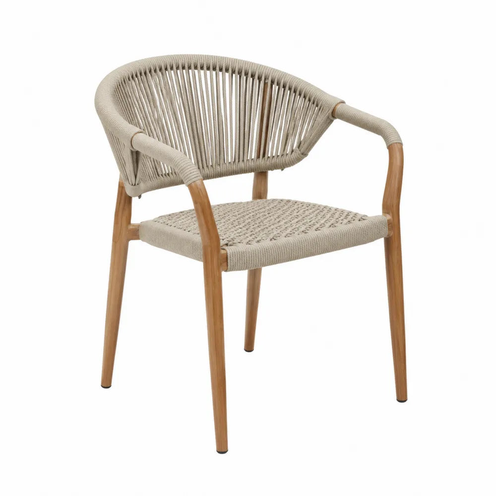 Chaise de salle à manger avec accoudoirs 58 cm x 60 cm x 78 cm bois massif corde tressée polyester beige