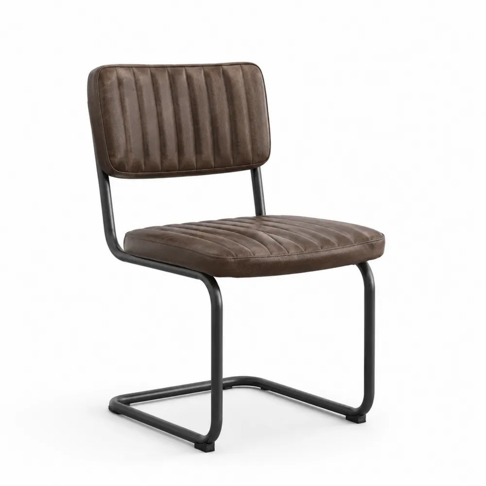 Chaise de salle à manger 82 cm x 50 cm x 58 cm PU brun foncé piètement luge acier noir dossier rectangulaire