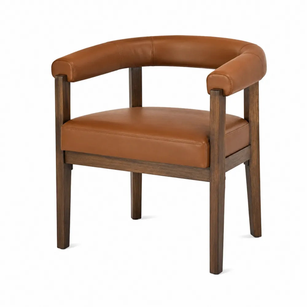 Chaise de salle à manger avec accoudoirs 60 x 58 x 76 cm bois massif et revêtement PU cognac dossier arrondi