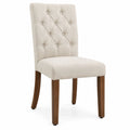 Chaise de salle à manger capitonnée 48 x 61 x 98 cm en polyester beige pieds en hévéa massif finition noyer dossier rectangulaire