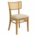 Chaise de salle à manger 48 x 55 x 82 cm en bois d’hévéa massif cannage rotin dossier beige assise rembourrée